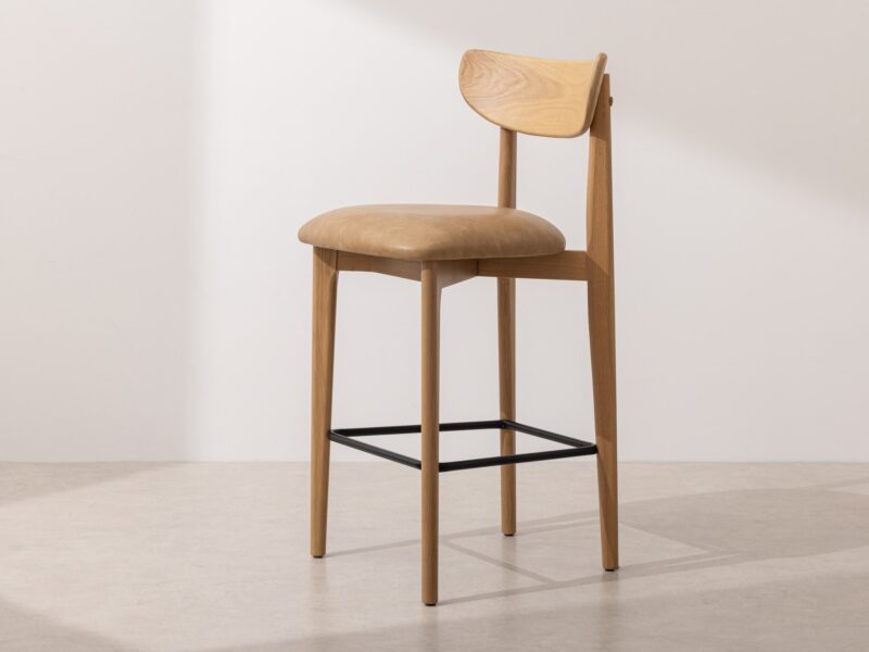 Grain and Frame Light Solid Oak Bar Stool 02 with Light Vegan Leather 1