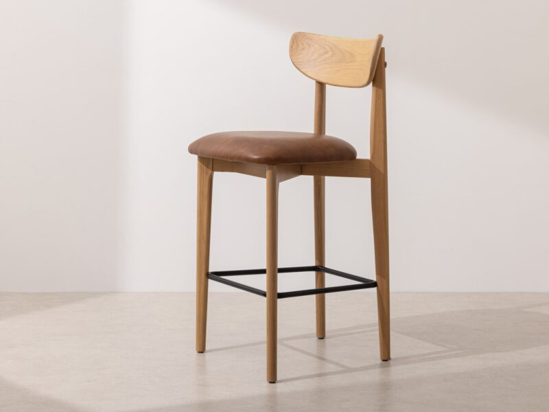 Grain and Frame Light Solid Oak Bar Stool 02 with Tan Vegan Leather 1