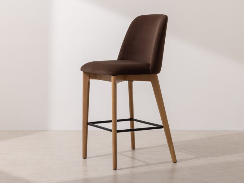 Grain and Frame Light Solid Oak Bar Stool 03 with Chocolate Velvet 1