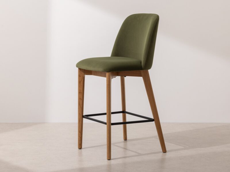 Grain and Frame Light Solid Oak Bar Stool 03 with Green Velvet 1