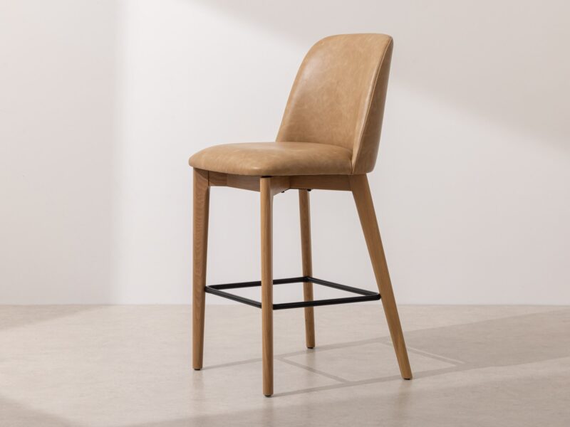 Grain and Frame Light Solid Oak Bar Stool 03 with Light Vegan Leather 1