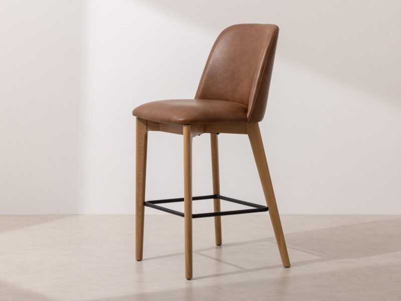 Grain and Frame Light Solid Oak Bar Stool 03 with Tan Vegan Leather 1