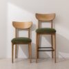 Grain and Frame - Light Solid Oak Dining Chair 02 and Bar Stool 02 with Green Velvet