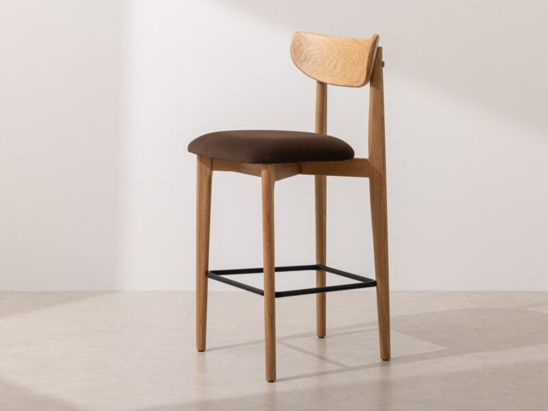 Grain and Frame Natural Solid Oak Bar Stool 02 with Chocolate Velvet 1