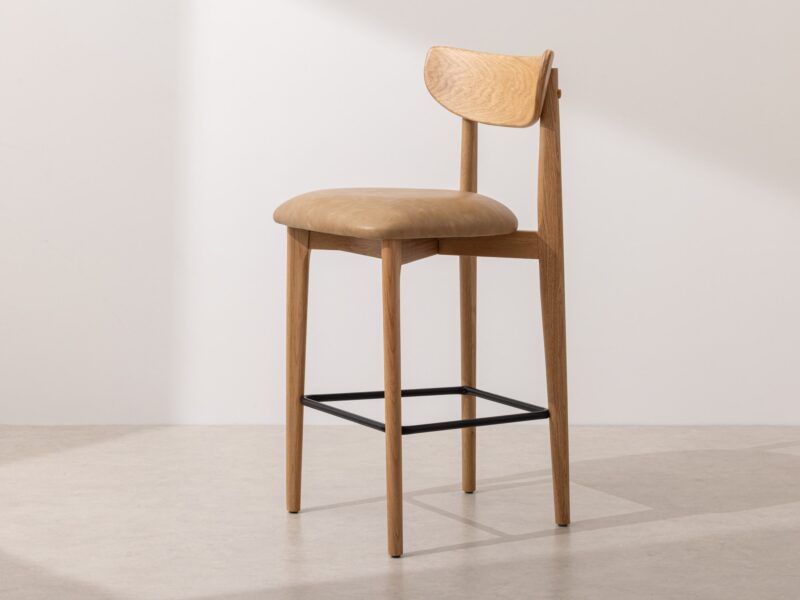 Grain and Frame Natural Solid Oak Bar Stool 02 with Light Vegan Leather 1