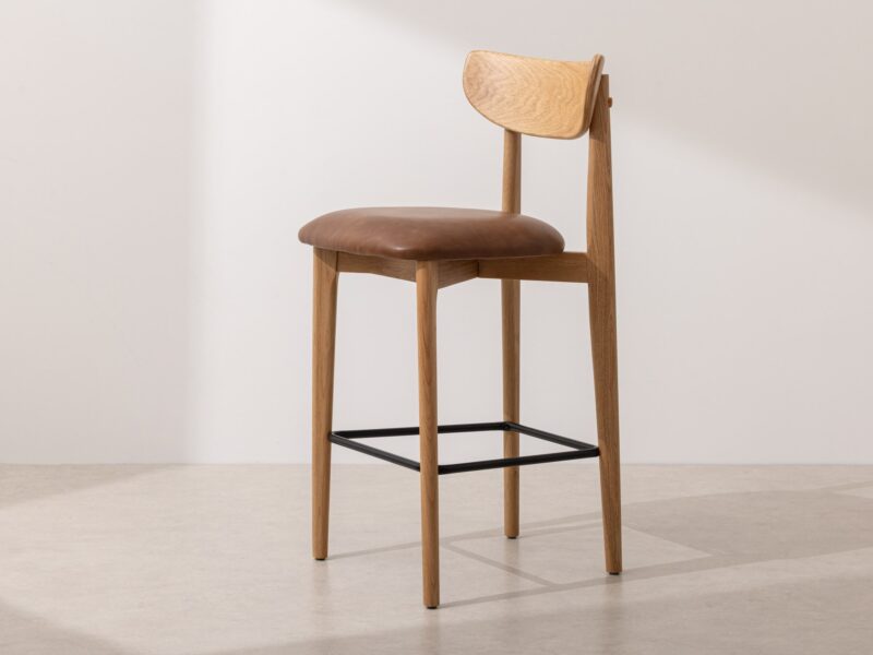 Grain and Frame Natural Solid Oak Bar Stool 02 with Tan Vegan Leather 1