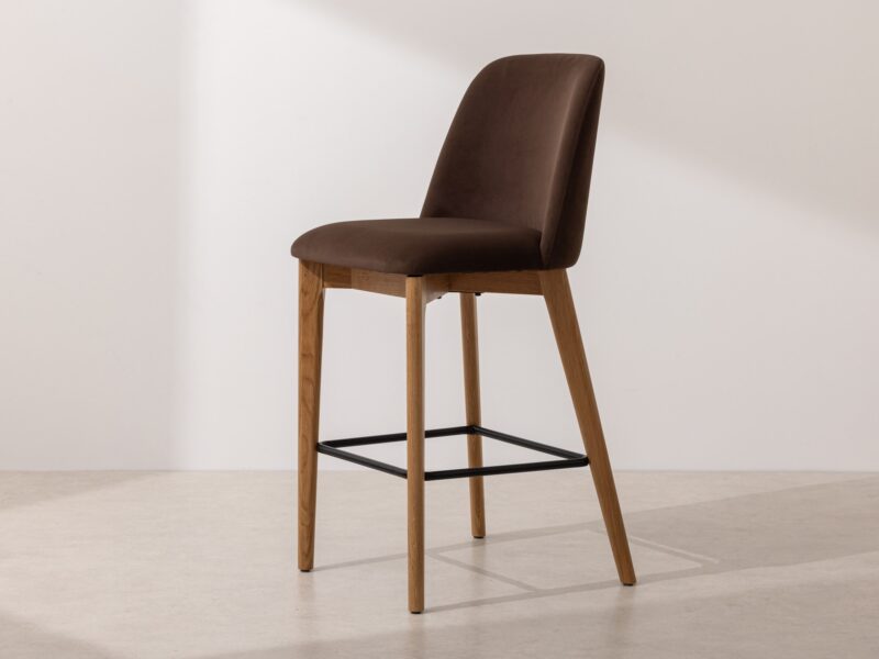 Grain and Frame Natural Solid Oak Bar Stool 03 with Chocolate Velvet 1