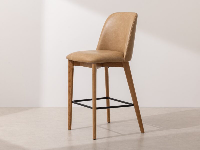 Grain and Frame Natural Solid Oak Bar Stool 03 with Light Vegan Leather 1